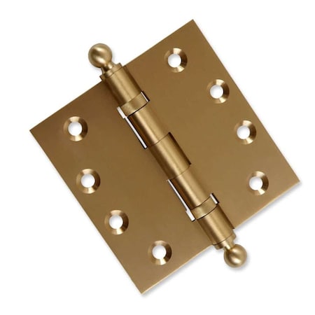 Embassy 4-1/2 x 4-1/2 Solid Brass Ball Bearing Hinge, Satin Brass Finish Ball Tips 4545BBUS4B-1